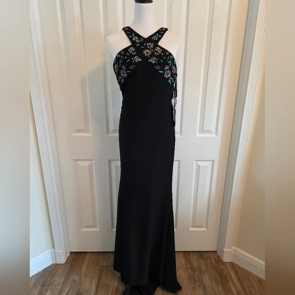 Pronovias Barcelona Embellished Black Halter Gown High-Low Hem-NWT Size 2 - Picture 4 of 15